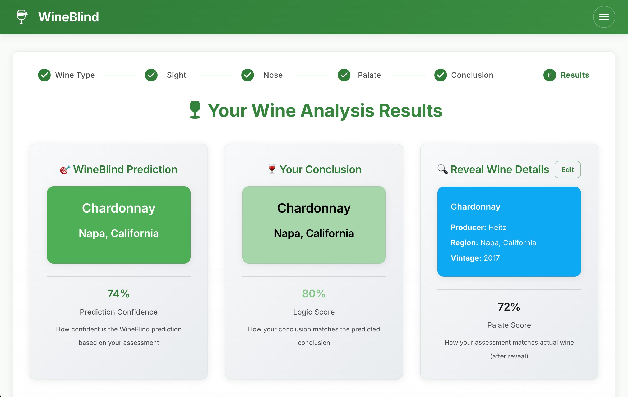 WineBlind mobile app interface